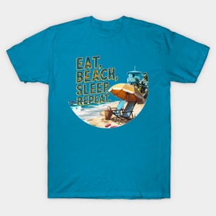 Eat, Beach, Sleep, Repeat. fun summer vacation travel puns tee T-Shirt